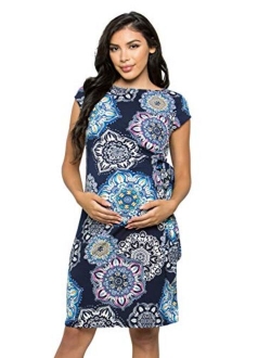 My Bump Women's Side Bow Tie Pattern Cap Sleeve Maternity Dress(Made in USA)