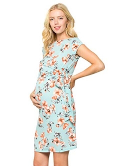 My Bump Women's Side Bow Tie Pattern Cap Sleeve Maternity Dress(Made in USA)