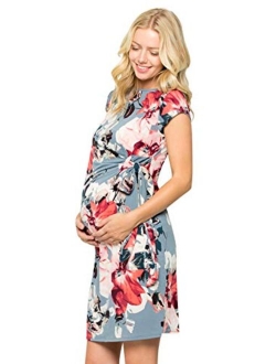 My Bump Women's Side Bow Tie Pattern Cap Sleeve Maternity Dress(Made in USA)