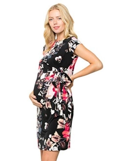 My Bump Women's Side Bow Tie Pattern Cap Sleeve Maternity Dress(Made in USA)