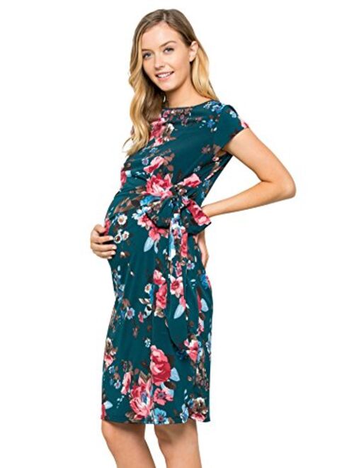 My Bump Women's Side Bow Tie Pattern Cap Sleeve Maternity Dress(Made in USA)