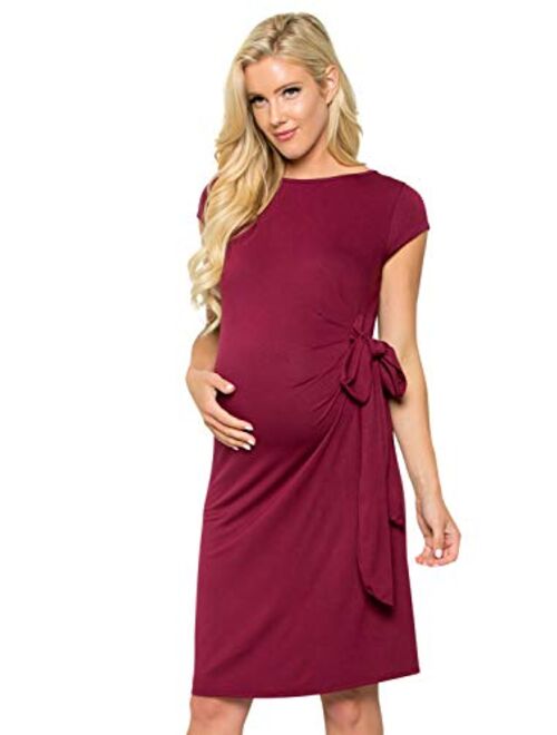 My Bump Women's Side Bow Tie Pattern Cap Sleeve Maternity Dress(Made in USA)