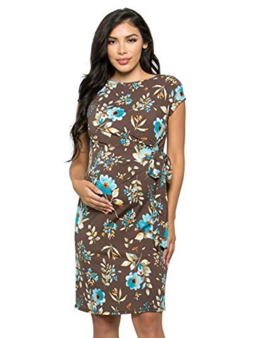 My Bump Women's Side Bow Tie Pattern Cap Sleeve Maternity Dress(Made in USA)