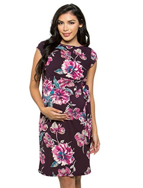 My Bump Women's Side Bow Tie Pattern Cap Sleeve Maternity Dress(Made in USA)