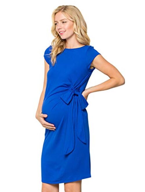 My Bump Women's Side Bow Tie Pattern Cap Sleeve Maternity Dress(Made in USA)