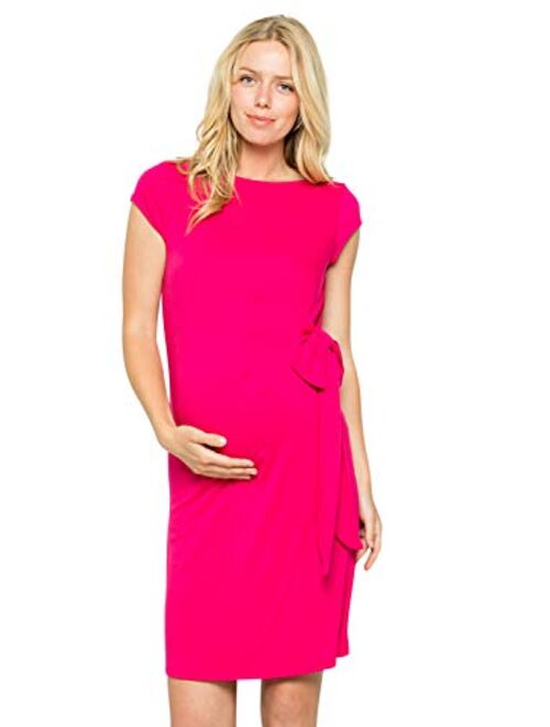 My Bump Women's Side Bow Tie Pattern Cap Sleeve Maternity Dress(Made in USA)