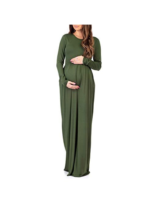 Mother Bee Maternity Long Sleeve Womens Ruched Dress with Pockets by Rags and Couture