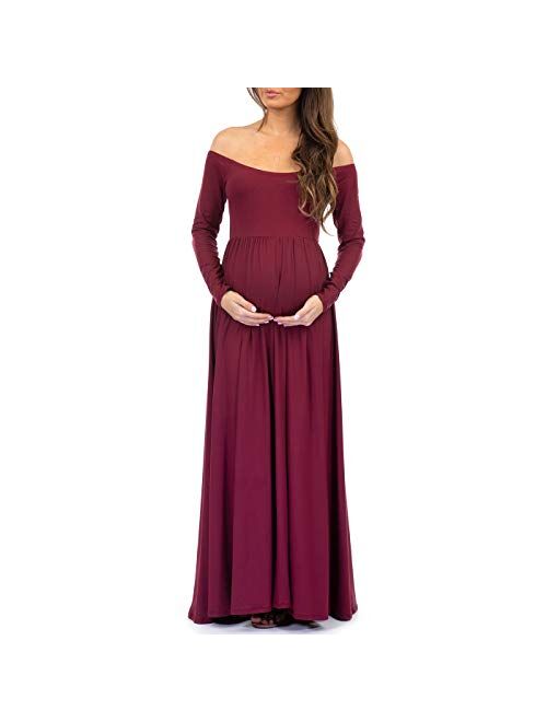 Mother Bee Maternity | Black Ruched Open-Shoulder Maternity Dress