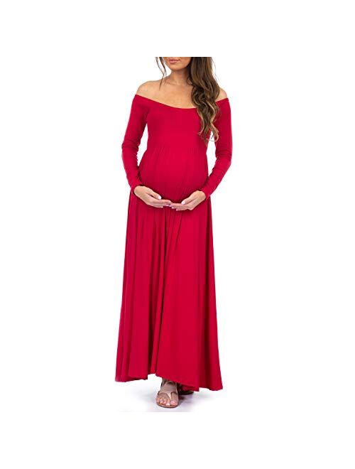 Mother Bee Maternity | Black Ruched Open-Shoulder Maternity Dress