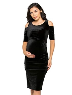 My Bump Maternity Dress Velvet - Premium Soft Stretch Baby Shower Photography Party Bodycon