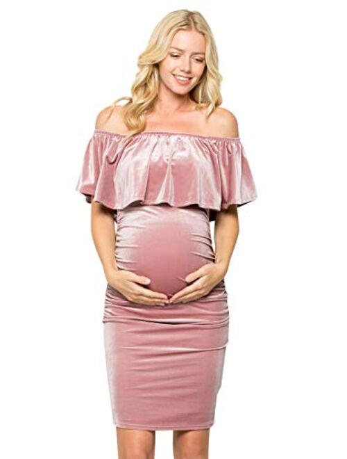 My Bump Maternity Dress Velvet - Premium Soft Stretch Baby Shower Photography Party Bodycon