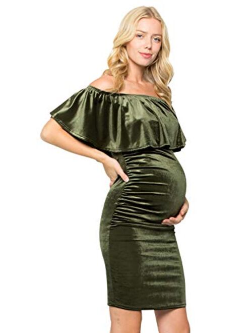 My Bump Maternity Dress Velvet - Premium Soft Stretch Baby Shower Photography Party Bodycon