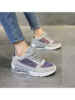 Women Lace Up Sneakers Glitter Autumn Flat Vulcanized Ladies Bling Casual Female Fashion Platform Plus Size Shoes 2020