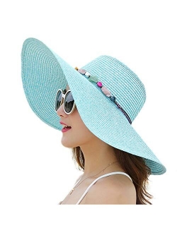 Women's Wide Brim Sun Protection Straw Hat,Folable Floppy Hat,Summer UV Protection Beach Cap