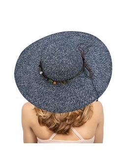 Women's Wide Brim Sun Protection Straw Hat,Folable Floppy Hat,Summer UV Protection Beach Cap