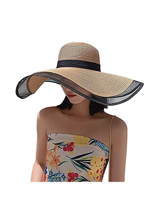 Summer Beach Sun Hats for Women Foldable Floppy Travel Packable UV Hat, Wide Brim Hat UPF 50+