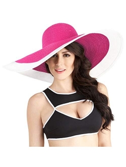 VECRY Womens Wide Brim Straw Hat Floppy Beach Sunhat Foldable Summer Cap UPF 50+