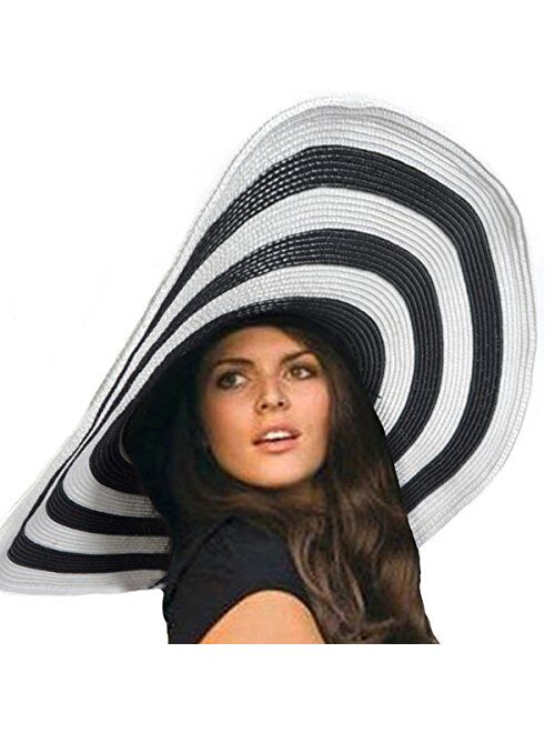 VECRY Womens Wide Brim Straw Hat Floppy Beach Sunhat Foldable Summer Cap UPF 50+