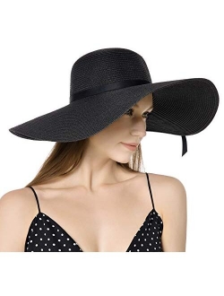 Muryobao Womens Wide Brim Straw Sun Hat Floppy Foldable Roll up Cap UPF 50+ Summer Beach Hats