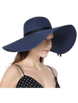 Muryobao Womens Wide Brim Straw Sun Hat Floppy Foldable Roll up Cap UPF 50+ Summer Beach Hats