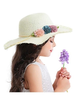 Bienvenu Girl Kids Sun Hat Summer Wide Brim Floppy Beach Sun Visor Hat with Flowers