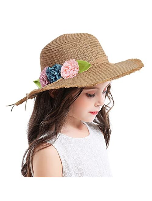 Bienvenu Girl Kids Sun Hat Summer Wide Brim Floppy Beach Sun Visor Hat with Flowers