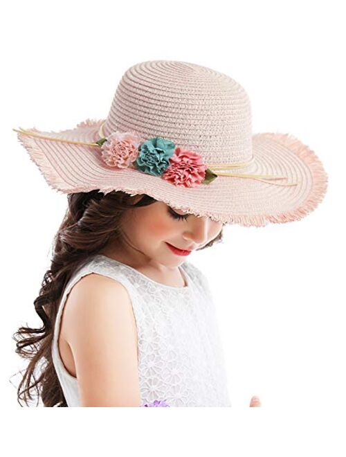 Bienvenu Girl Kids Sun Hat Summer Wide Brim Floppy Beach Sun Visor Hat with Flowers