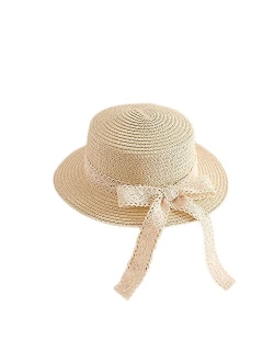 XYX Little Girl Kids Breathable Summer Straw Hat Foldable UV Protection Bowknot Wide Brim Floppy Beach Sun Visor Hats