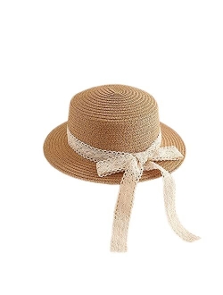 XYX Little Girl Kids Breathable Summer Straw Hat Foldable UV Protection Bowknot Wide Brim Floppy Beach Sun Visor Hats