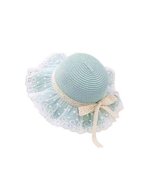 XYX Little Girl Kids Breathable Summer Straw Hat Foldable UV Protection Bowknot Wide Brim Floppy Beach Sun Visor Hats