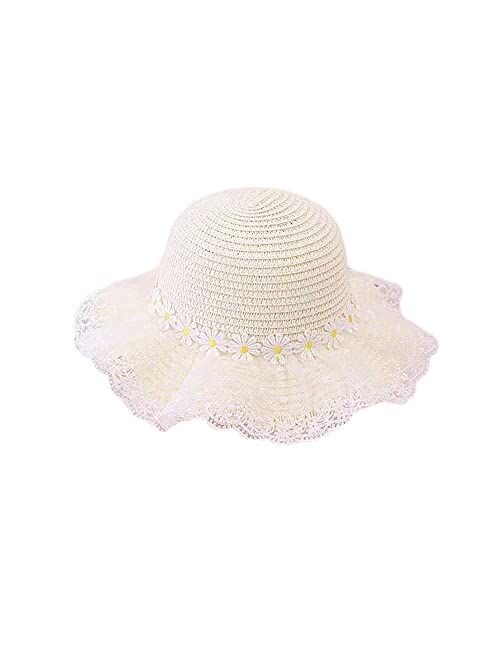 XYX Little Girl Kids Breathable Summer Straw Hat Foldable UV Protection Bowknot Wide Brim Floppy Beach Sun Visor Hats