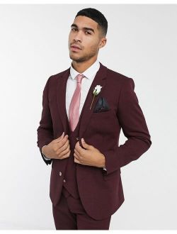 wedding super skinny wool mix wool mix suit jacket in burgundy twill