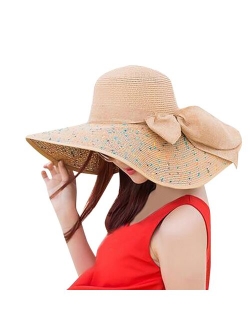 Floppy Foldable Ladies Women Straw Beach Sun SummerHat Beige Wide Brim Wide Brimmed Summer Hawaiian Fashion Sun Hat