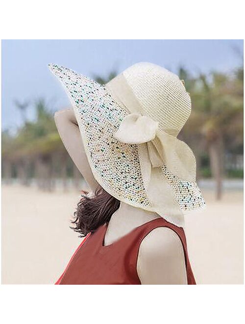 Floppy Foldable Ladies Women Straw Beach Sun SummerHat Beige Wide Brim Wide Brimmed Summer Hawaiian Fashion Sun Hat