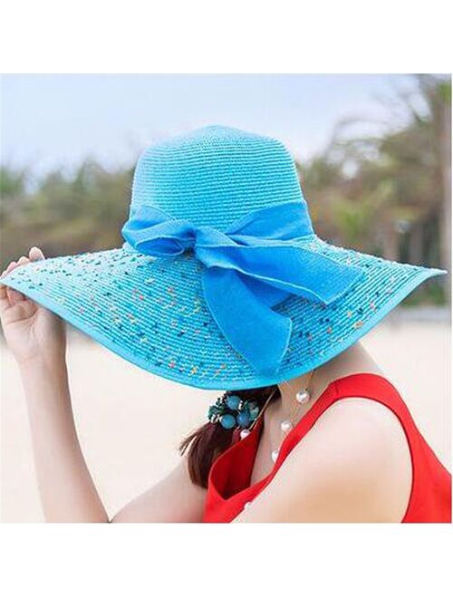 Floppy Foldable Ladies Women Straw Beach Sun SummerHat Beige Wide Brim Wide Brimmed Summer Hawaiian Fashion Sun Hat