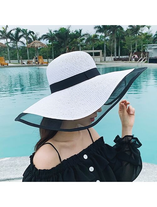 Verabella Sun Hats for Women UV Protection Wide Brim UPF 50 Foldable Floppy  Straw Beach Hat with Strap