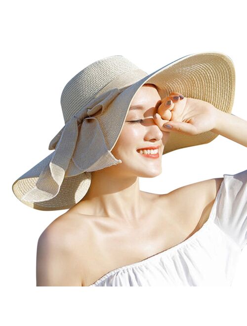 Summer Women Big Brim Straw Hat Fashion Solid Color Floppy Bowknot Sun Hats Foldable Beach Visor Hat шляпа женская летняя