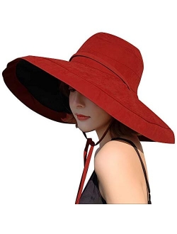 Women's Sun Hat Packable Reversible Bucket Hat UV Sun Protection Wide Brim Summer Beach Cap