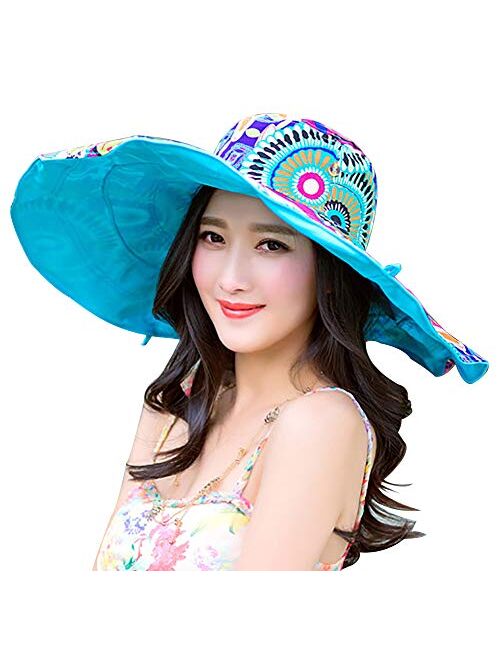 Women's Sun Hat Packable Reversible Bucket Hat UV Sun Protection Wide Brim Summer Beach Cap