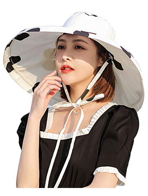 Women's Sun Hat Packable Reversible Bucket Hat UV Sun Protection Wide Brim Summer Beach Cap