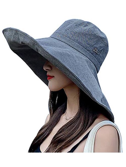 Women's Sun Hat Packable Reversible Bucket Hat UV Sun Protection Wide Brim Summer Beach Cap