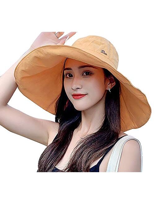 Women's Sun Hat Packable Reversible Bucket Hat UV Sun Protection Wide Brim Summer Beach Cap