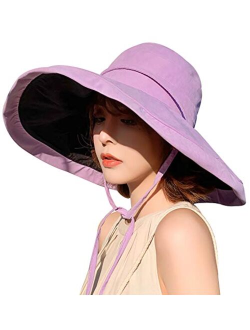 Women's Sun Hat Packable Reversible Bucket Hat UV Sun Protection Wide Brim Summer Beach Cap