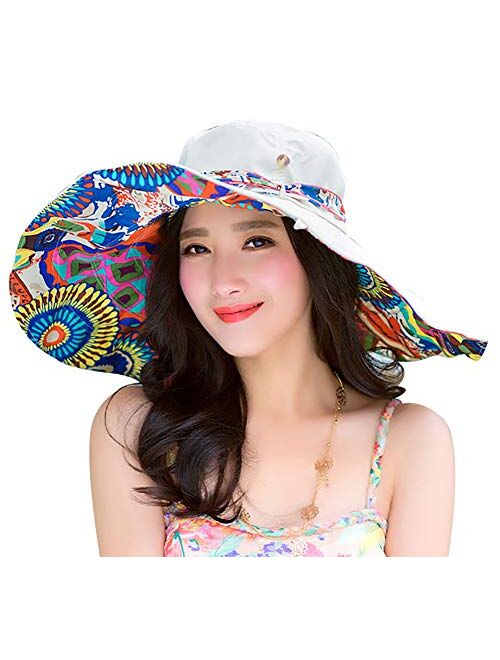 Women's Sun Hat Packable Reversible Bucket Hat UV Sun Protection Wide Brim Summer Beach Cap