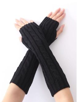 Plain Knit Long Fingerless Gloves