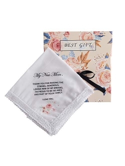 Udobuy Wedding Handkerchief Gift for Bride Groom Mom Dad Grandma Friends,Printed Wedding Hankies,Keepsake Hankie for Mother.