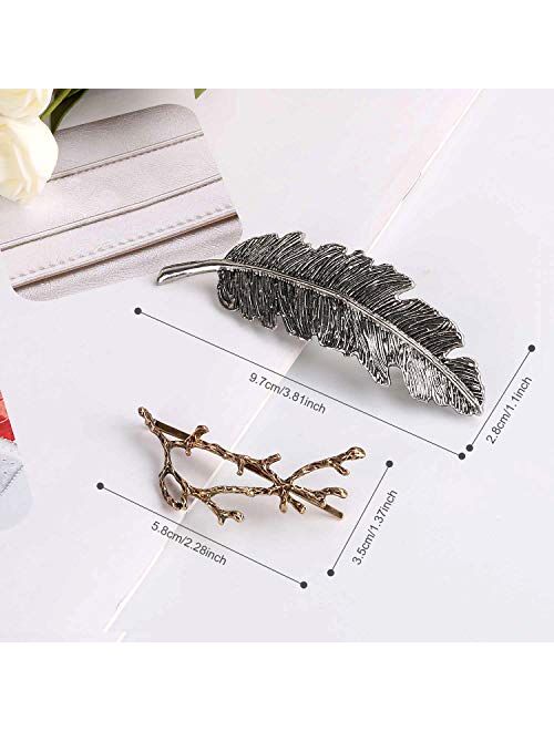 Womens Barrettes, Fascigirl 8pcs Metal Hairpins Gold Silver Butterfly Hair Clips for Girls Tree Branch Alloy Geometrical Moon Circle Bowknot Hair Circle Barrettes (Branch