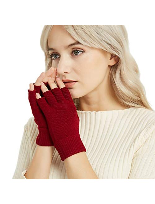 NOVAWO Cashmere Fingerless Gloves Warm Arm Warmers Unisex Typing Gloves