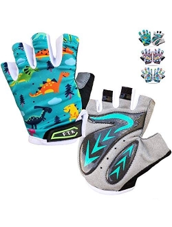 Kids Cycling Gloves Junior Boys Girls Youth Half Finger Gel Padded Fingerless Grip Breathable Non-Slip Small Large for Summer Fishing Bike Riding Climbing Outdoor Sports 