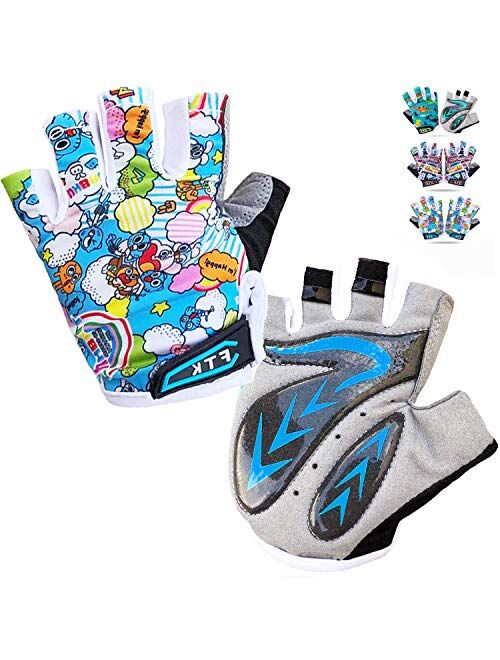 Kids Cycling Gloves Junior Boys Girls Youth Half Finger Gel Padded Fingerless Grip Breathable Non-Slip Small Large for Summer Fishing Bike Riding Climbing Outdoor Sports 